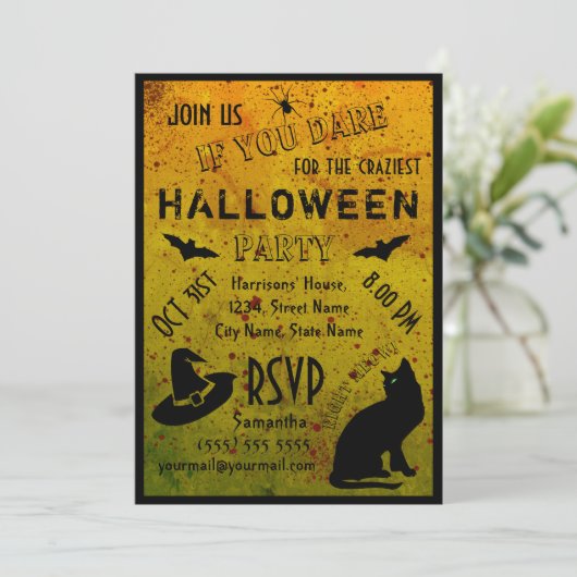 Halloween Grungy Blood Crazy Party Invitation Kaart (Staand voorkant)