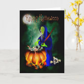 Halloween Haggard Witch Stirring the Pot Kaart (Gele Bloem)