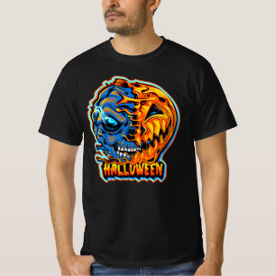Halloween Half pompoen Head Half Skull Monster T-S T-shirt