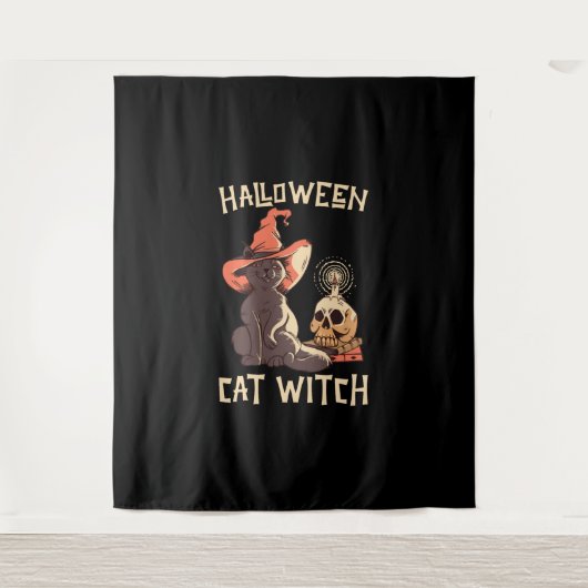 Halloween Halloween Cat Witch Wandkleed (Voorkant)