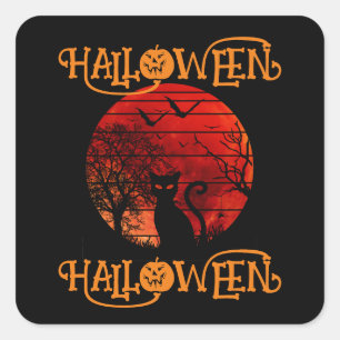 HALLOWEEN HALLOWEEN KAT ZWART GRIEZELIGE VLEERMUIZ VIERKANTE STICKER