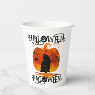 HALLOWEEN HALLOWEEN KAT ZWARTE POMPOEN PAPIEREN BEKERS