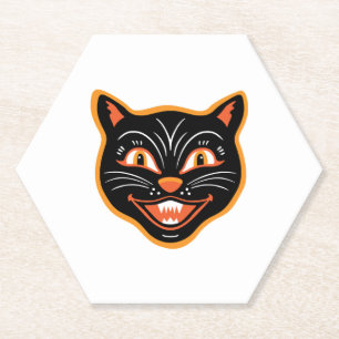 Halloween Halloween Vintage Zwarte Kat Sticker Kartonnen Onderzetters