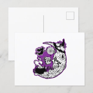 Halloween halve maan heksenschedel briefkaart