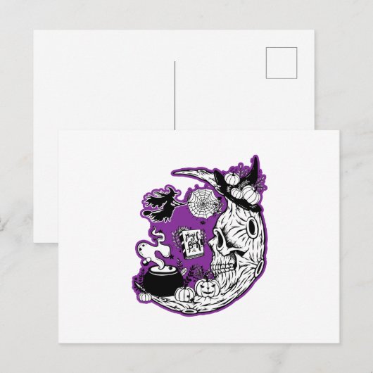 Halloween halve maan heksenschedel briefkaart (Voorkant / Achterkant)