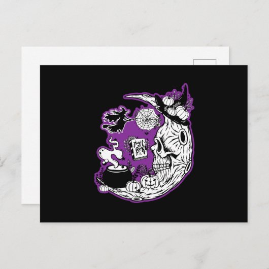 Halloween halve maan heksenschedel briefkaart (Voorkant / Achterkant)
