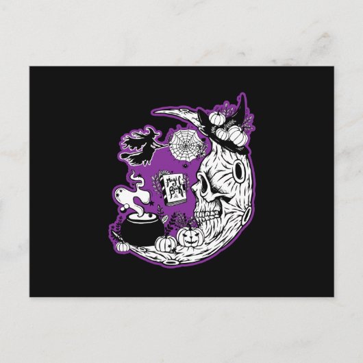 Halloween halve maan heksenschedel briefkaart (Voorkant)