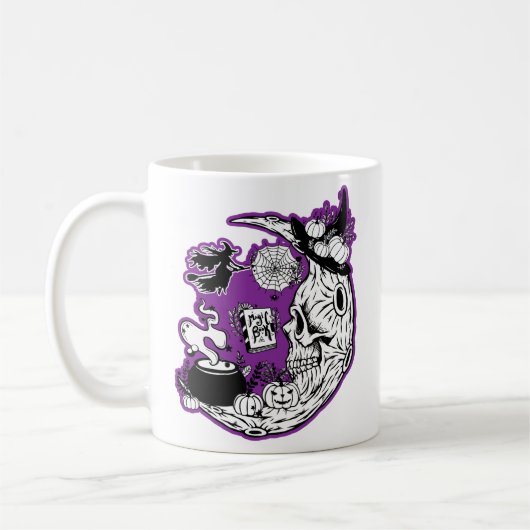 Halloween halve maan heksenschedel koffiemok (Links)