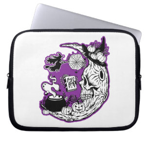 Halloween halve maan heksenschedel laptop sleeve
