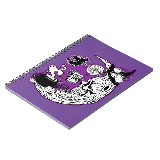 Halloween halve maan heksenschedel notitieboek (Linkerzijde)