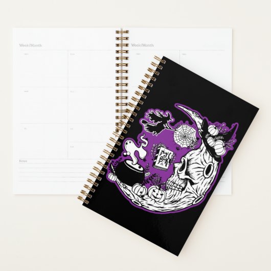 Halloween halve maan heksenschedel planner (Display)