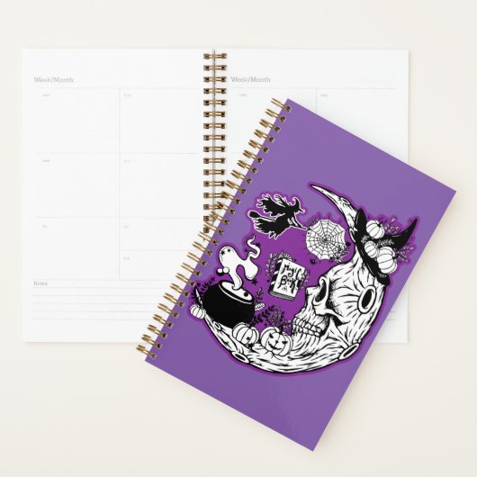 Halloween halve maan heksenschedel planner (Display)