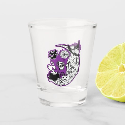 Halloween halve maan heksenschedel shot glas (Voorkant)