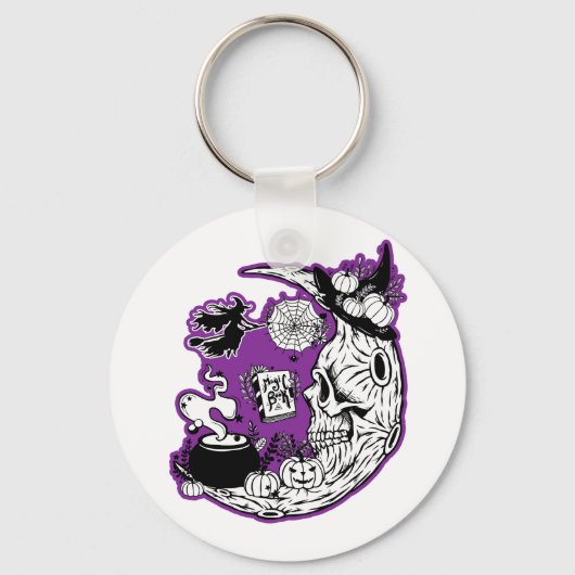 Halloween halve maan heksenschedel sleutelhanger (Voorkant)