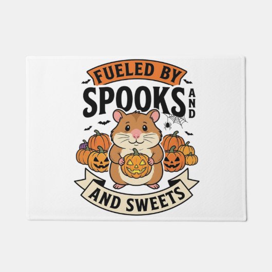 Halloween Hamster Aangedreven Door Spoken Grappig Deurmat (Voorkant)