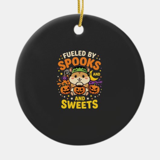 Halloween Hamster Fueled By Spooks And Sweets_1 Keramisch Ornament (Voorkant)