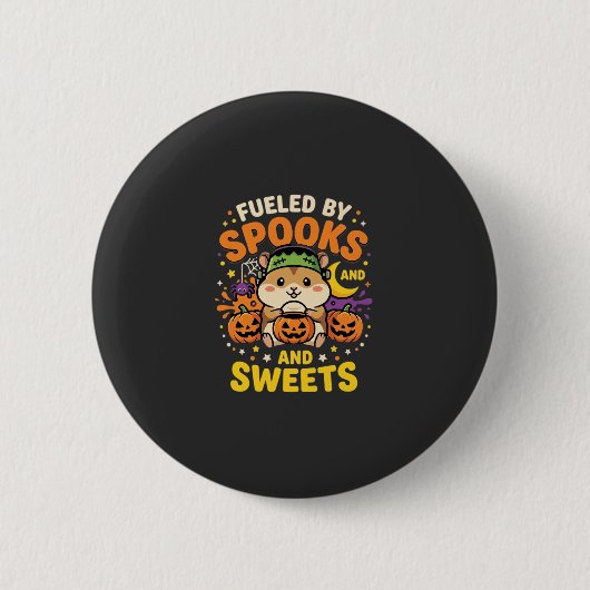 Halloween Hamster Fueled By Spooks And Sweets_1 Ronde Button 5,7 Cm (Voorkant)