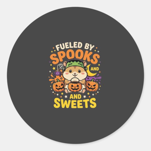 Halloween Hamster Fueled By Spooks And Sweets_1 Ronde Sticker (Voorkant)