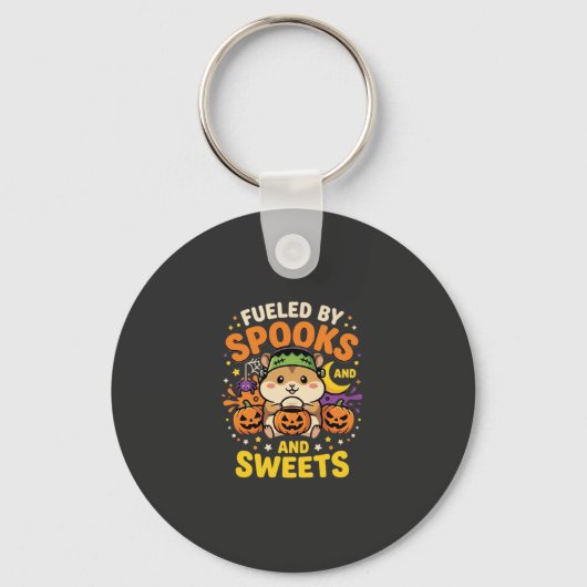 Halloween Hamster Fueled By Spooks And Sweets_1 Sleutelhanger (Voorkant)