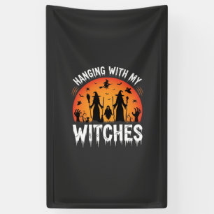 Halloween Hangen Met Mijn Heksen Oude Maan Spandoek