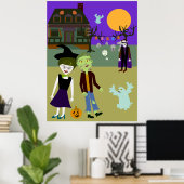 Halloween Hangout Fun Cartoon Art Design Poster (Thuiskantoor)