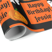 Halloween Happy Birthday Persoonlijke naam pompoen Cadeaupapier (Rol Hoek)