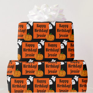Halloween Happy Birthday Persoonlijke naam pompoen Cadeaupapier
