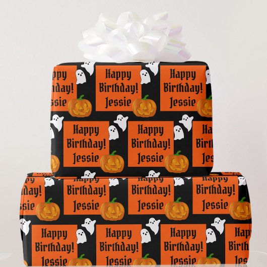Halloween Happy Birthday Persoonlijke naam pompoen Cadeaupapier