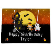 Halloween Happy Birthday Witch Ghost Dark Oranje Groot Cadeauzakje (Voorkant)