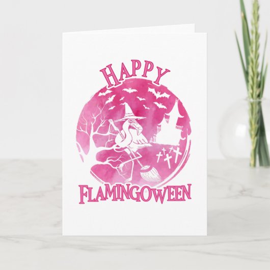 Halloween Happy Flamingbetween Flamingo Waterverf Kaart (Voorkant)