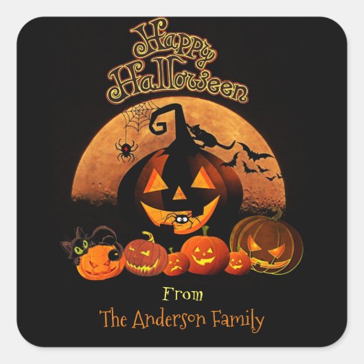 Halloween - Happy Halloween Pumpkins Vierkante Sticker (Voorkant)