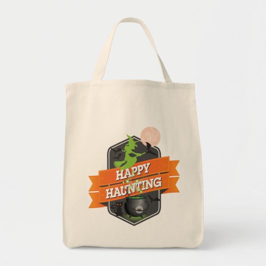 Halloween Happy Haunting met heks op de kamer Tote Bag (Voorkant)