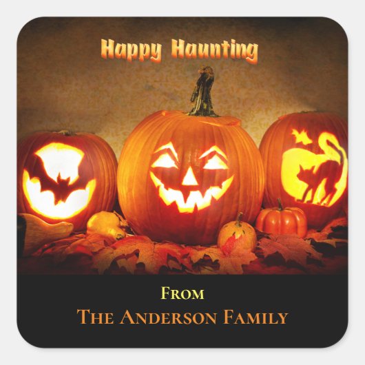 Halloween - Happy Haunting Pumpkins Vierkante Sticker (Voorkant)