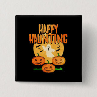 Halloween Happy Haunting Vierkante Button 5,1 Cm