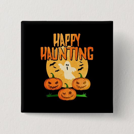 Halloween Happy Haunting Vierkante Button 5,1 Cm (Voorkant)