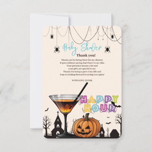 Halloween Happy Hour Pumpkin Cocktail Baby shower Bedankkaart (Voorkant)