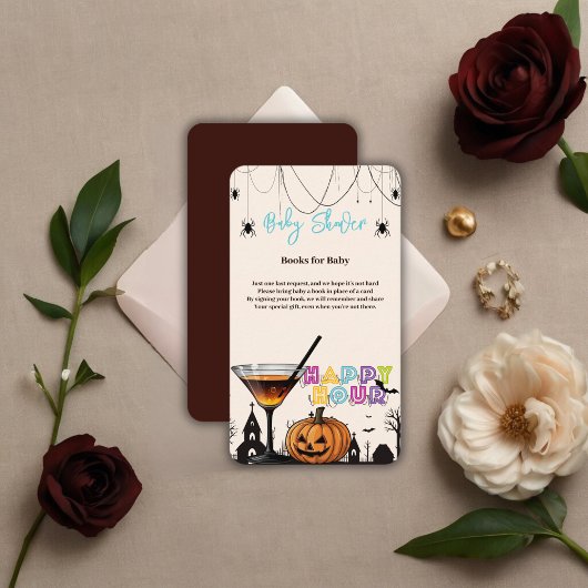 Halloween Happy Hour Pumpkin Cocktail Baby shower Informatiekaartje