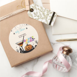 Halloween Happy Hour Pumpkin Cocktail Baby shower Ronde Sticker