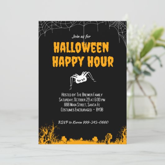 Halloween Happy Hour Uitnodiging -  (Staand voorkant)