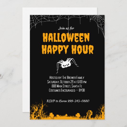 Halloween Happy Hour Uitnodiging -  (Voorkant / Achterkant)