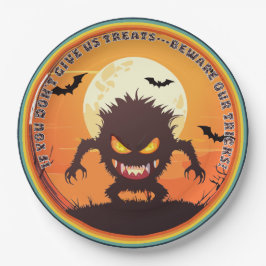 Halloween Harig Klein Monster Snoep of Truc Papieren Bordje