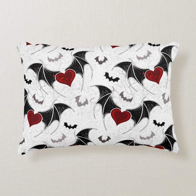 Halloween hart met zwarte vleermuisvleugels accent kussen (Voorkant)