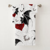 Halloween hart met zwarte vleermuisvleugels bad handdoek (Insitu)