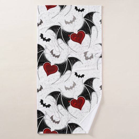 Halloween hart met zwarte vleermuisvleugels badhanddoek (Badhanddoek)