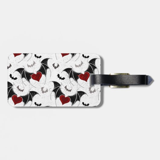 Halloween hart met zwarte vleermuisvleugels bagagelabel (Achterkant horizontaal)