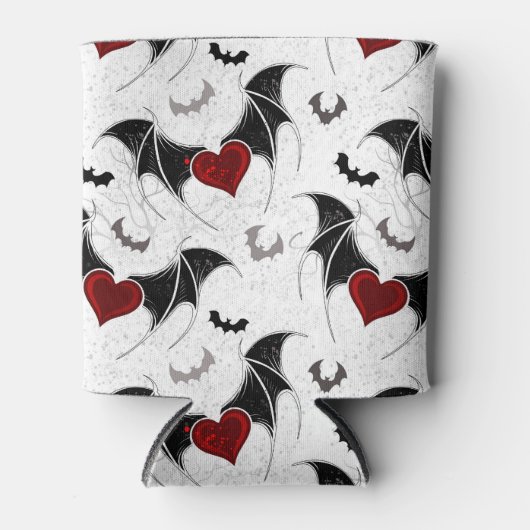 Halloween hart met zwarte vleermuisvleugels blikjeskoeler (Voorkant)