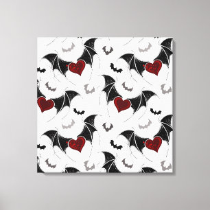 Halloween hart met zwarte vleermuisvleugels canvas afdruk