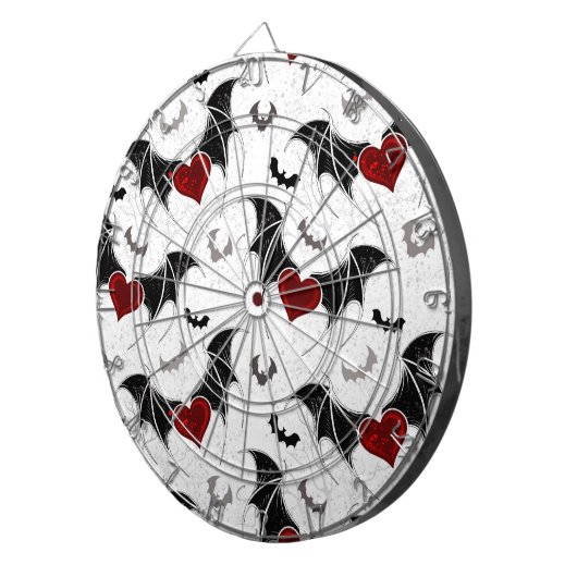 Halloween hart met zwarte vleermuisvleugels dartbord (Voorkant Rechts)