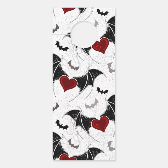 Halloween hart met zwarte vleermuisvleugels deurhanger (Voorkant)