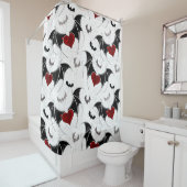 Halloween hart met zwarte vleermuisvleugels douchegordijn (In situ)